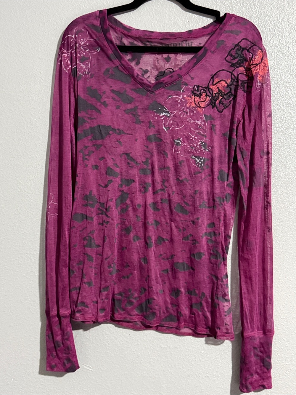 Women's Long Sleeve Tee with Silver Cross Back - Magenta